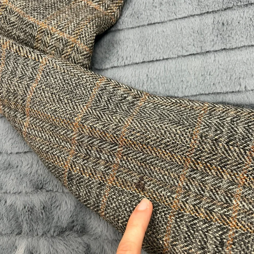 John Weitz Vintage Mens Wool Herringbone Plaid Blazer Brown Orange 2-Button Coat